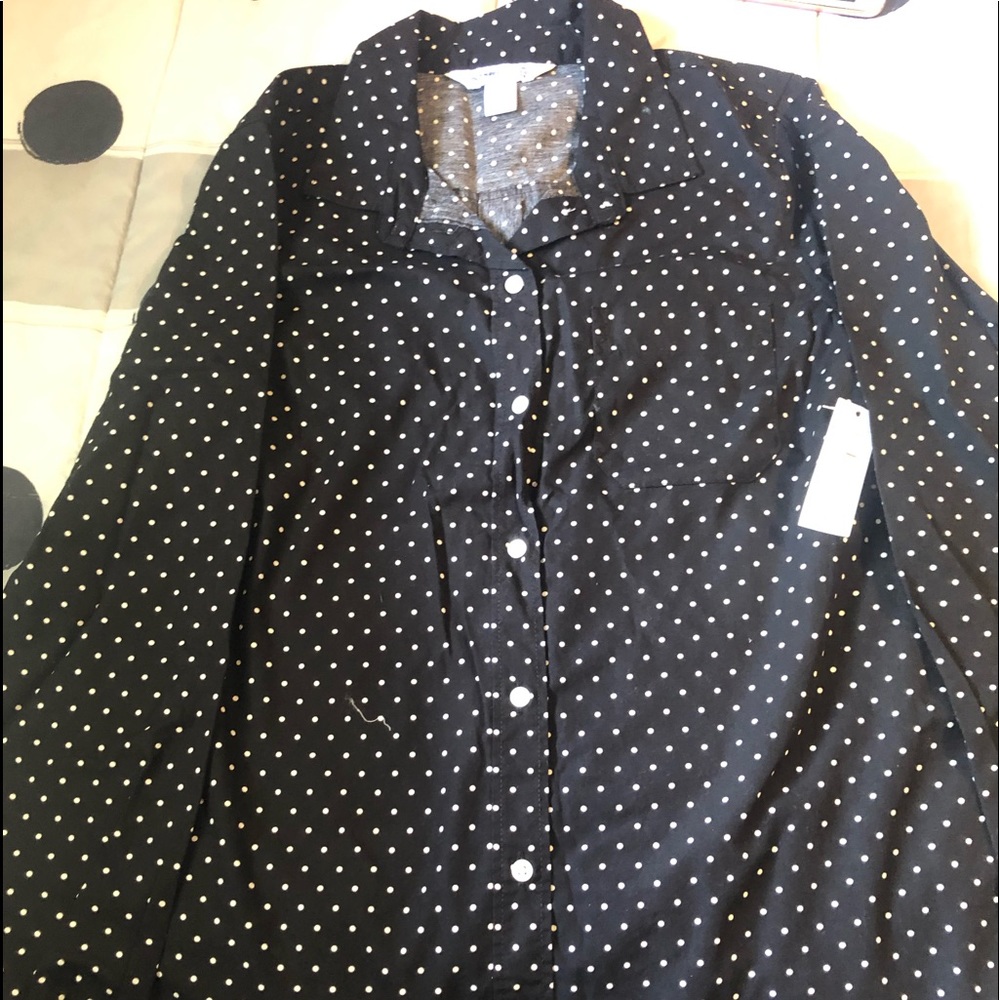 long sleeve polkadot button down